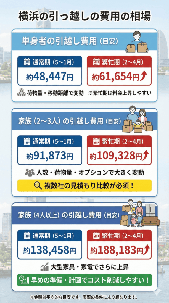 横浜（神奈川）の引っ越しの費用の相場